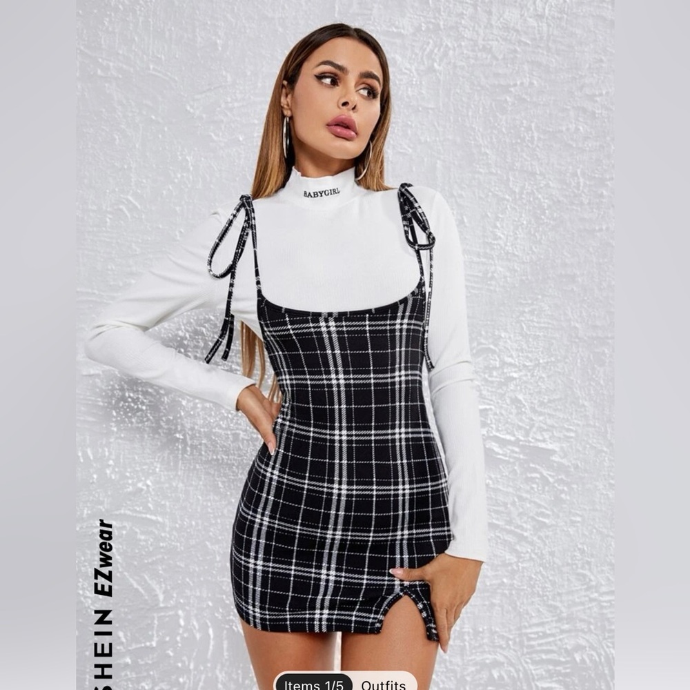 2 for 1: Shein pinafore dress & white bodysuit